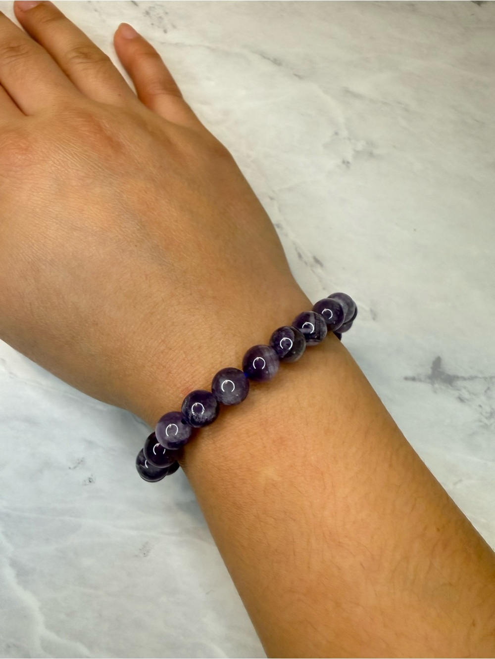 Natural Dream Amethyst Beaded Stretch Bracelet - Purple